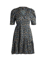 BOSS Blue BOSS V-Neck Printed Satin Dress With Gathered Sleeves - Image 5 of 5
