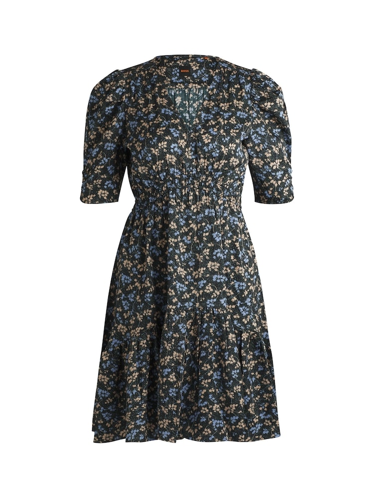 BOSS Blue BOSS V-Neck Printed Satin Dress With Gathered Sleeves - Image 5 of 5