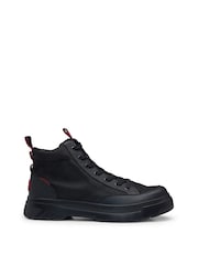 HUGO Black Red-Detail High-Top Trainers - Image 1 of 9