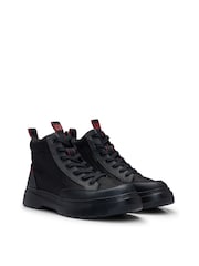 HUGO Black Red-Detail High-Top Trainers - Image 7 of 9