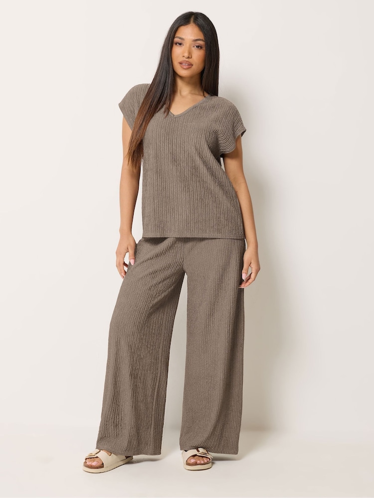 M&Co Brown Petite Textured Top And Trousers Set - Image 1 of 5