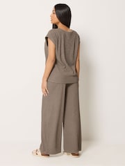M&Co Brown Petite Textured Top And Trousers Set - Image 2 of 5