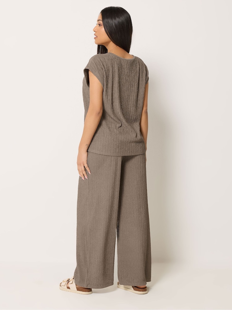 M&Co Brown Petite Textured Top And Trousers Set - Image 2 of 5