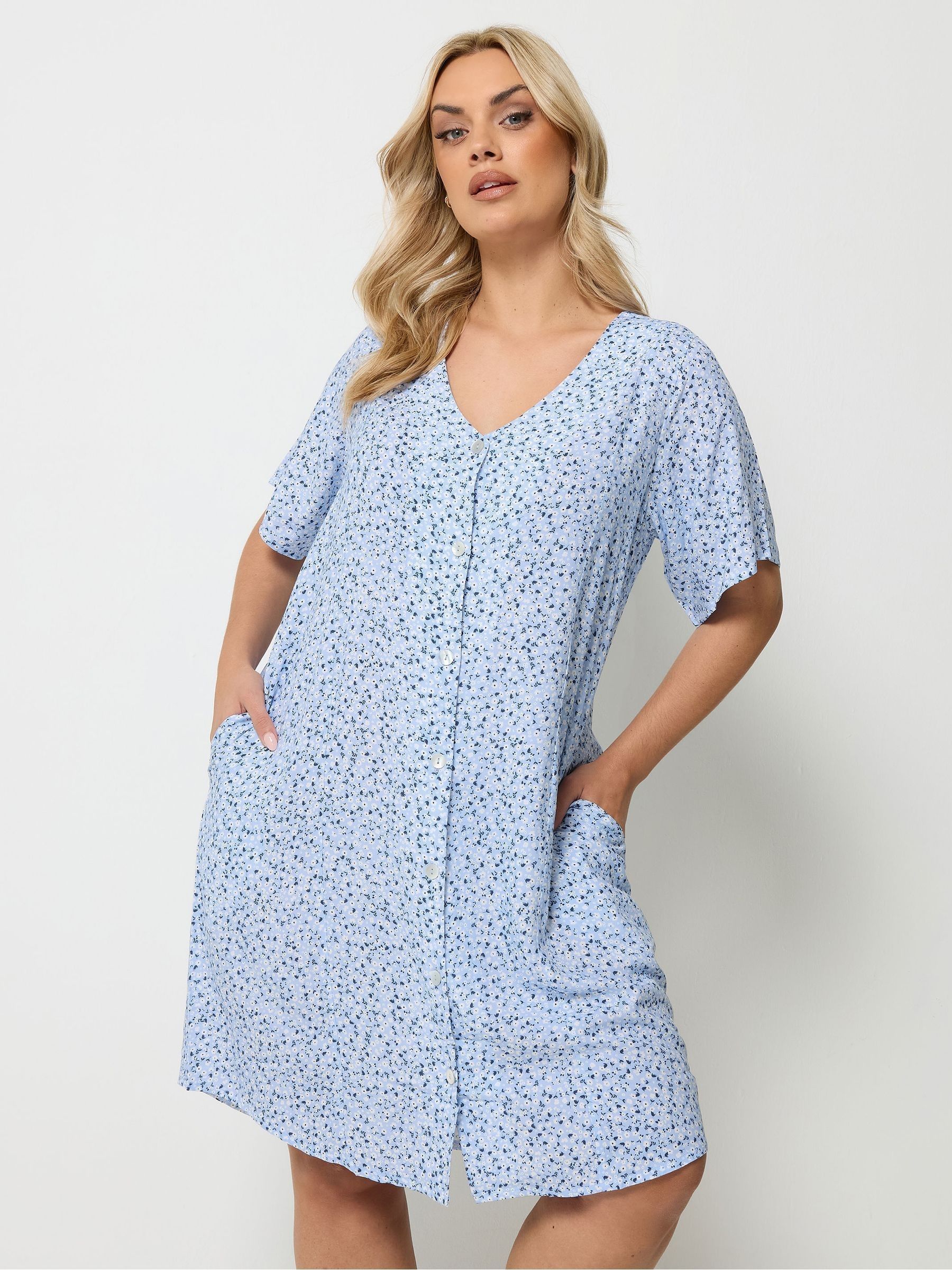 Yours Women's Pale Blue Floral Button Through Tunic Dress In Size 18 - Image 2