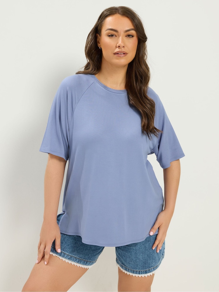 Yours Curve Blue Soft Touch T-Shirt - Image 1 of 5 Yours Curve Blue Soft Touch T-Shirt - Image 1 of 5