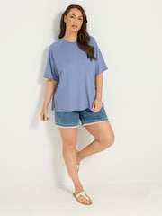 Yours Curve Blue Soft Touch T-Shirt - Image 2 of 5