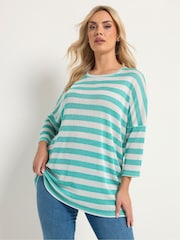 Yours Curve Green Stripe Metallic Drop Shoulder Tunic Top - Image 1 of 5