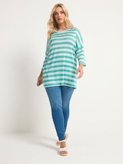 Yours Curve Green Stripe Metallic Drop Shoulder Tunic Top - Image 2 of 5
