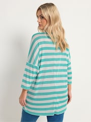 Yours Curve Green Stripe Metallic Drop Shoulder Tunic Top - Image 3 of 5