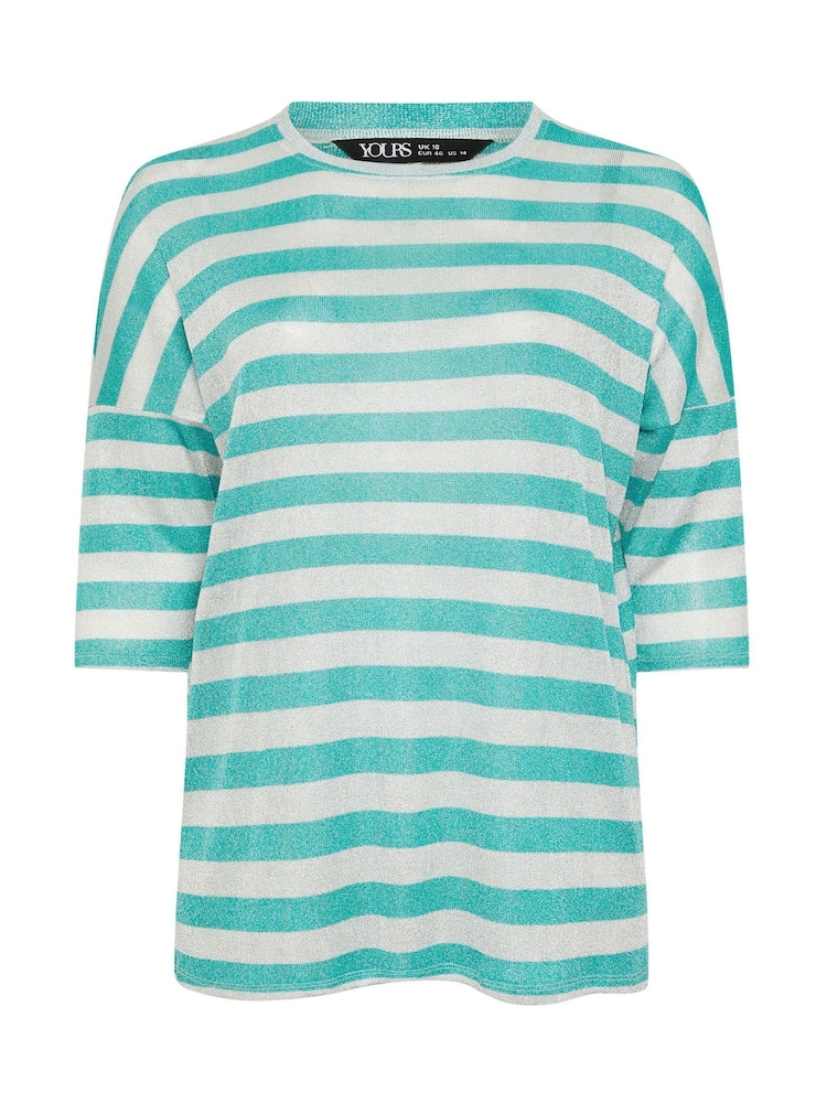 Yours Curve Green Stripe Metallic Drop Shoulder Tunic Top - Image 5 of 5