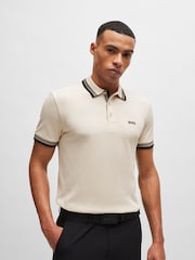 BOSS White Paddy Tipped 100% Cotton Polo Shirt - Image 1 of 5