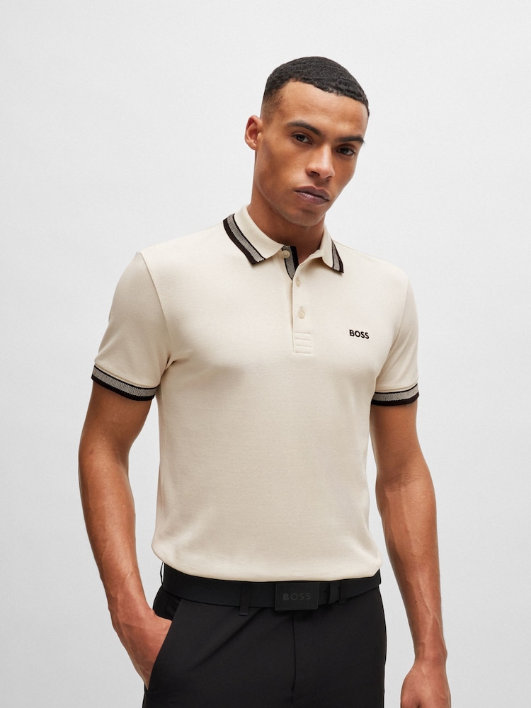 BOSS White Paddy Tipped 100% Cotton Polo Shirt - Image 1 of 5