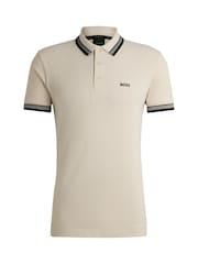 BOSS White Paddy Tipped 100% Cotton Polo Shirt - Image 5 of 5