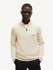 BOSS Cream Logo Quarter-Zip Knitted Jumper - Image 1 of 5