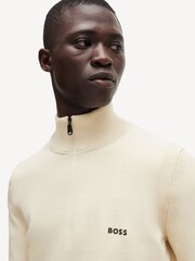 BOSS Cream Logo Quarter-Zip Knitted Jumper - Image 4 of 5