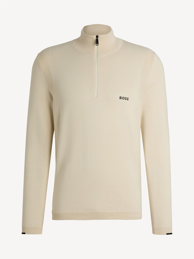 BOSS Cream Logo Quarter-Zip Knitted Jumper - Image 5 of 5
