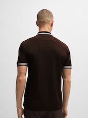 بني - BOSS Regular Fit Paddy Tipped Collar 100% Cotton Polo Shirt - صورة 3 من 5