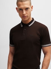 بني - BOSS Regular Fit Paddy Tipped Collar 100% Cotton Polo Shirt - صورة 4 من 5