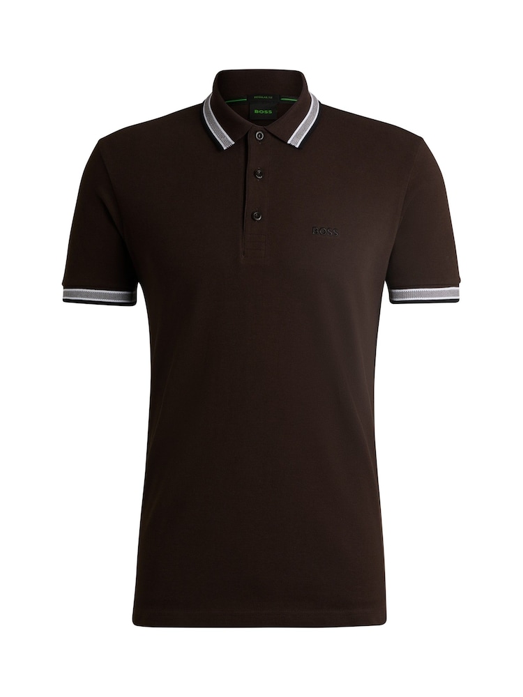 بني - BOSS Regular Fit Paddy Tipped Collar 100% Cotton Polo Shirt - صورة 5 من 5