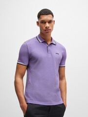أرجواني - BOSS Regular Fit Paddy Tipped Collar 100% Cotton Polo Shirt - صورة 1 من 4