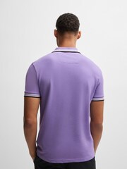 أرجواني - BOSS Regular Fit Paddy Tipped Collar 100% Cotton Polo Shirt - صورة 2 من 4