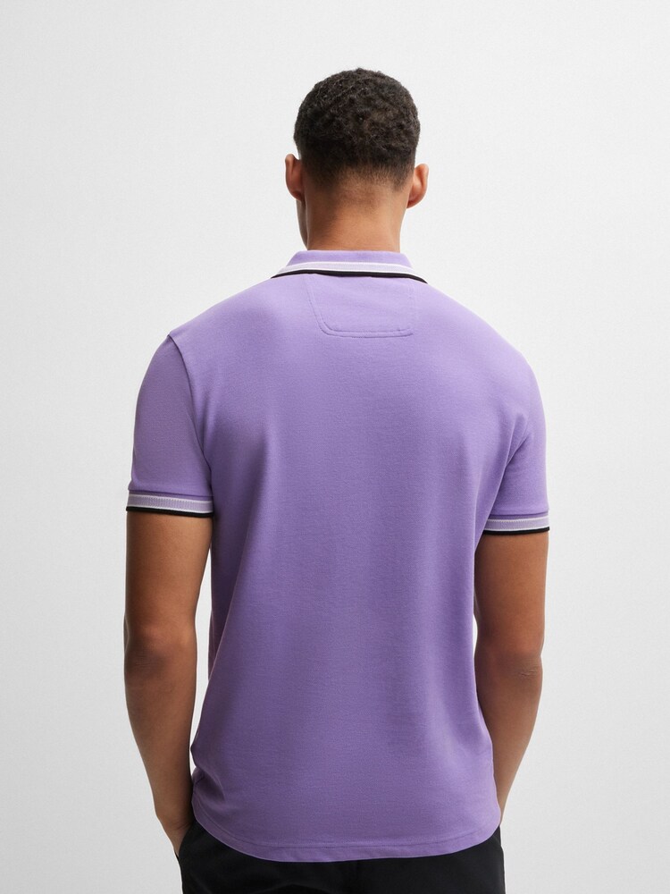 أرجواني - BOSS Regular Fit Paddy Tipped Collar 100% Cotton Polo Shirt - صورة 2 من 4
