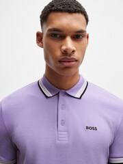 أرجواني - BOSS Regular Fit Paddy Tipped Collar 100% Cotton Polo Shirt - صورة 4 من 4