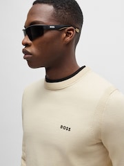 BOSS Cream Logo-Print Cotton Blend Sweater - Image 4 of 5