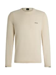 BOSS Cream Logo-Print Cotton Blend Sweater - Image 5 of 5