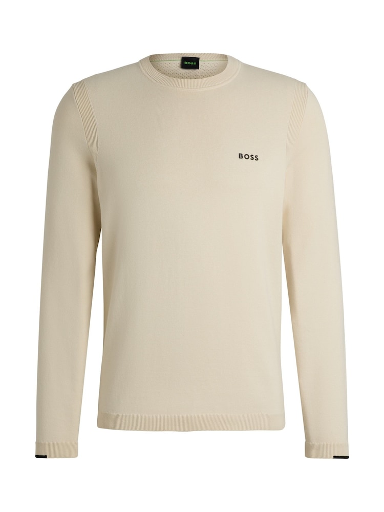BOSS Cream Logo-Print Cotton Blend Sweater - Image 5 of 5