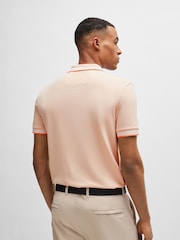 Оранжевый - BOSS Regular Fit Paddy Tipped Collar 100% Cotton Polo Shirt - Image 3 of 4