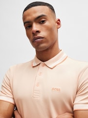 Оранжевый - BOSS Regular Fit Paddy Tipped Collar 100% Cotton Polo Shirt - Image 4 of 4