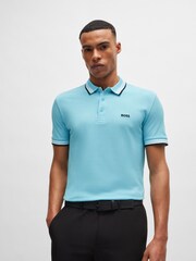 أزرق Sky - BOSS Regular Fit Paddy Tipped Collar 100% Cotton Polo Shirt - صورة 1 من 5