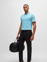 أزرق Sky - BOSS Regular Fit Paddy Tipped Collar 100% Cotton Polo Shirt - صورة 2 من 5