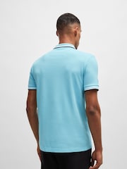 أزرق Sky - BOSS Regular Fit Paddy Tipped Collar 100% Cotton Polo Shirt - صورة 3 من 5