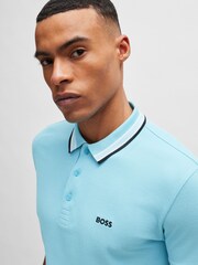 أزرق Sky - BOSS Regular Fit Paddy Tipped Collar 100% Cotton Polo Shirt - صورة 4 من 5