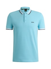أزرق Sky - BOSS Regular Fit Paddy Tipped Collar 100% Cotton Polo Shirt - صورة 5 من 5