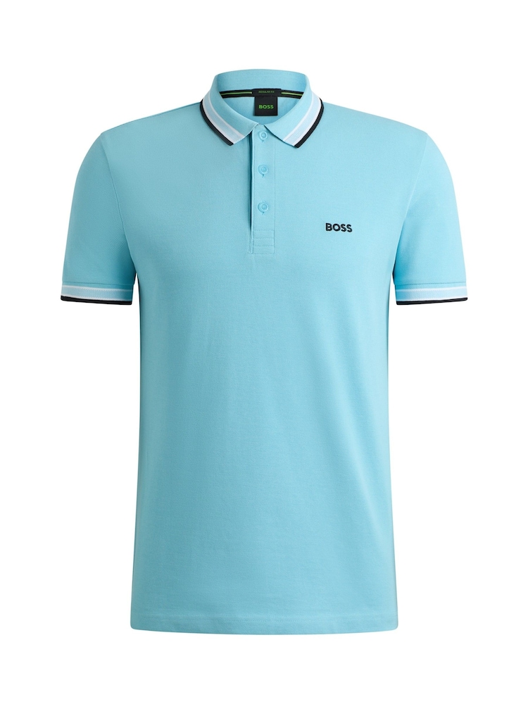 أزرق Sky - BOSS Regular Fit Paddy Tipped Collar 100% Cotton Polo Shirt - صورة 5 من 5