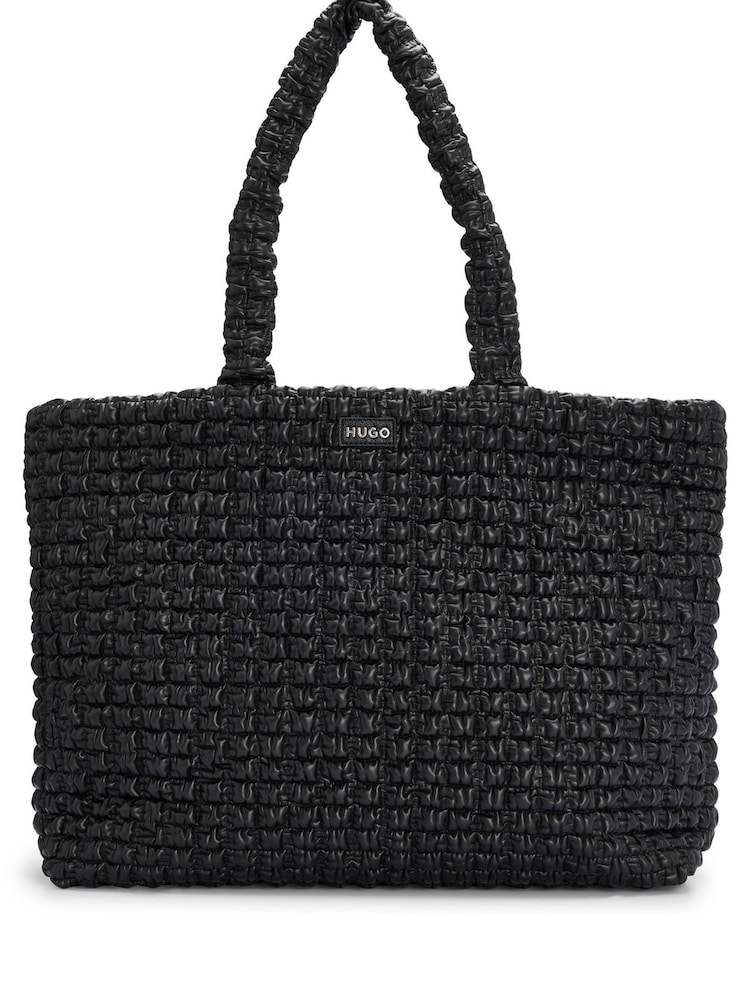 HUGO Black Logo Trim Shopper Bag In Faux Leather - Image 1 of 5