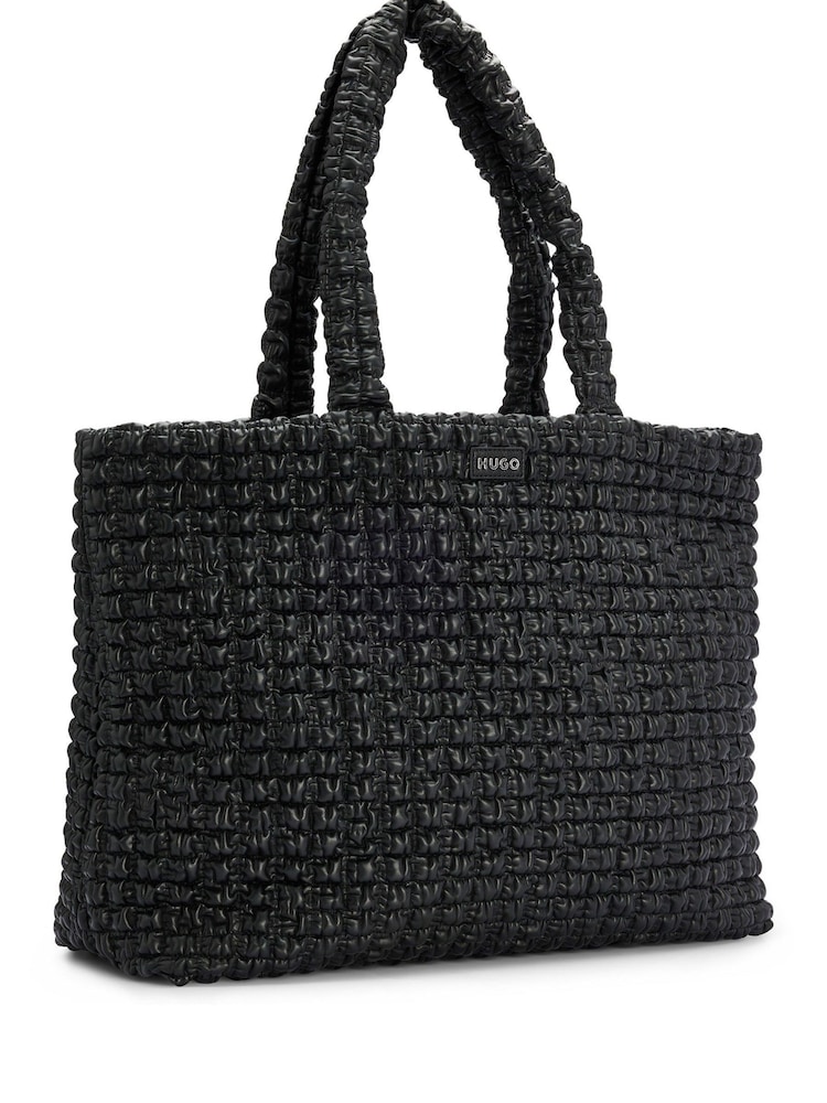 HUGO Black Logo Trim Shopper Bag In Faux Leather - Image 2 of 5