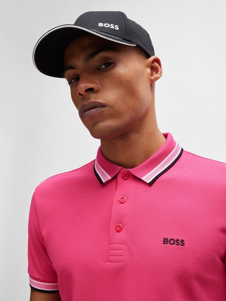 وردي فاتح - BOSS Regular Fit Paddy Tipped Collar 100% Cotton Polo Shirt - صورة 1 من 5