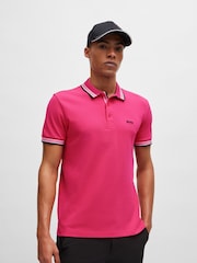 وردي فاتح - BOSS Regular Fit Paddy Tipped Collar 100% Cotton Polo Shirt - صورة 3 من 5