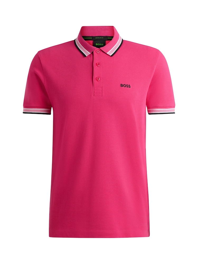 وردي فاتح - BOSS Regular Fit Paddy Tipped Collar 100% Cotton Polo Shirt - صورة 5 من 5