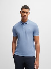 BOSS Sky Blue 100% Cotton Paddy Tipped Polo Shirt - Image 1 of 5