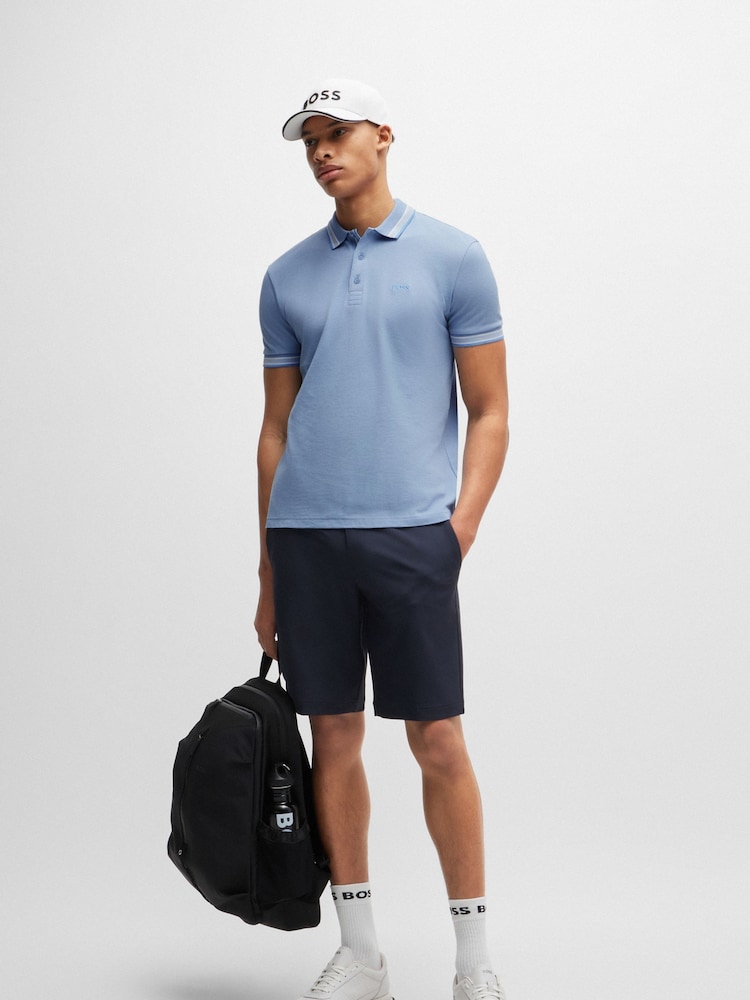 BOSS Sky Blue 100% Cotton Paddy Tipped Polo Shirt - Image 2 of 5