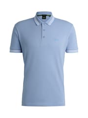BOSS Sky Blue 100% Cotton Paddy Tipped Polo Shirt - Image 5 of 5