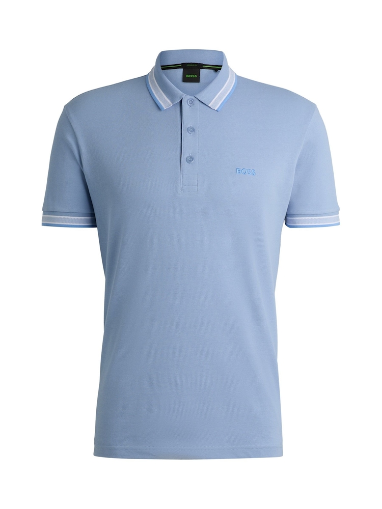 BOSS Sky Blue 100% Cotton Paddy Tipped Polo Shirt - Image 5 of 5