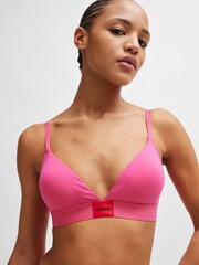 HUGO Pink Stretch-Cotton Triangle Bra With Logo Label - Image 1 of 5