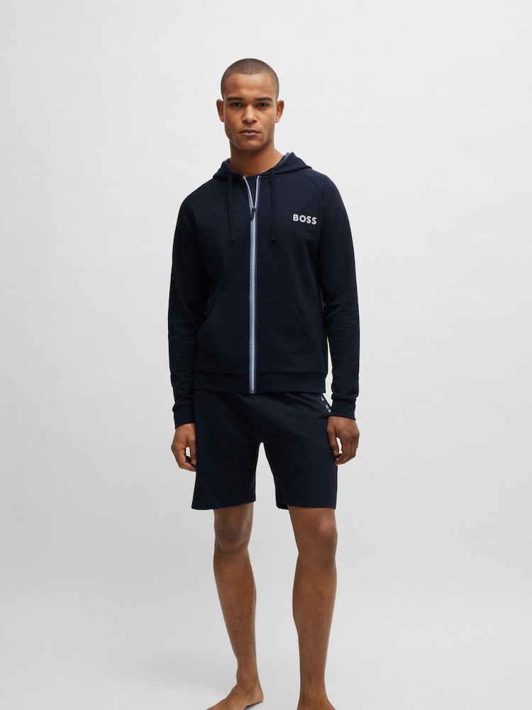 BOSS Blue Logo Detail Zip Up Hoodie Cotton Terry - Image 2 of 5