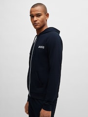 BOSS Blue Logo Detail Zip Up Hoodie Cotton Terry - Image 3 of 5